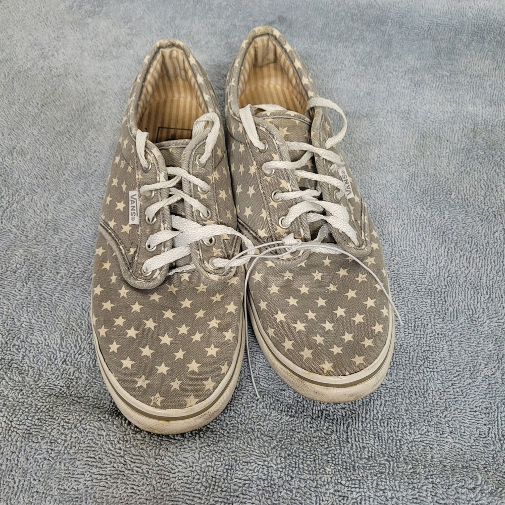Vans Authentic Lo Pro Grey Star Print Canvas Sneakers Womens 7.5 Low Top Shoes